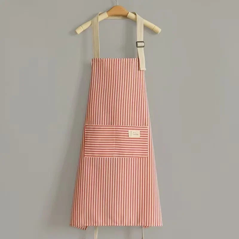Household Striped Linen Apron Sleeveless Hanging Neck Elasticity Adjustable Apron Kitchen Cooking Gardening Kitchen Accessories
