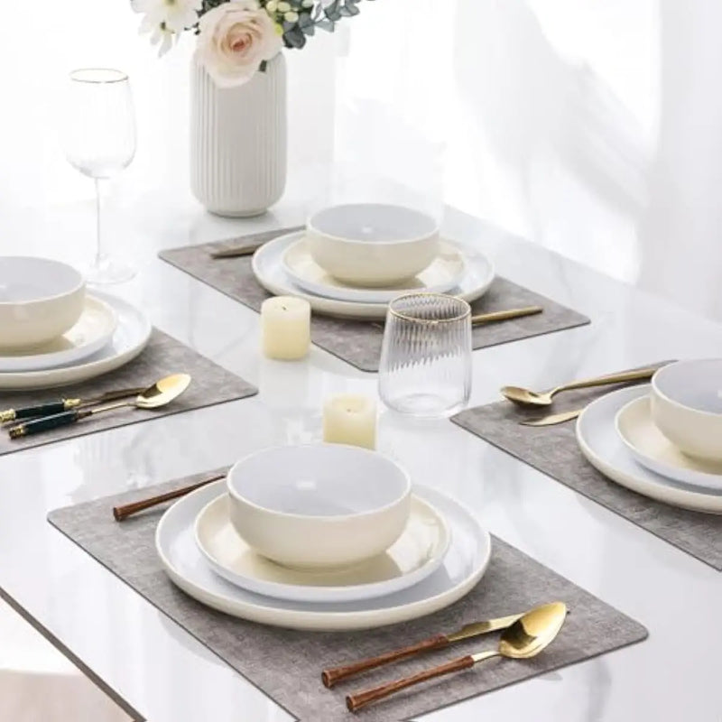 Stoneware Dinner Set for 4 People • 12-Piece Glossy Tableware Collection • 4 Dinner Plates 10.5 in • 4 Salad Plates 8.25 in • 4