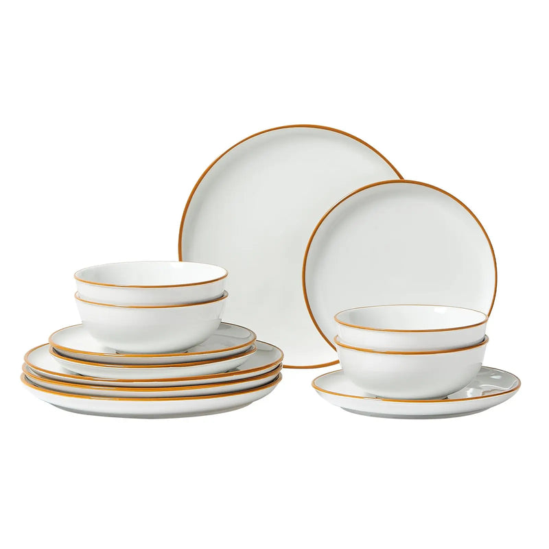 Dinnerware Set, Service for 4 (12 PCS), Round Plates and Bowls Sets, Scratch Resistant Ceramic Dinner Ware, Dishwasher and