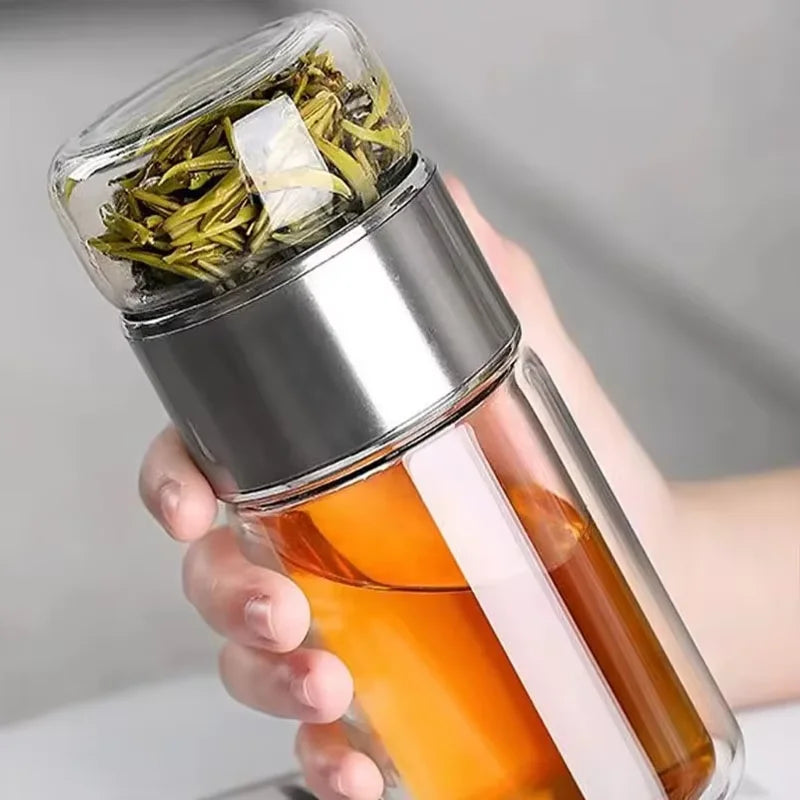 2026 NEW High Borosilicate Glass Tea Infuser Bottle 420ML Double Wall Insulated Tumbler with Tea Filter, Hot Cold Drinkware