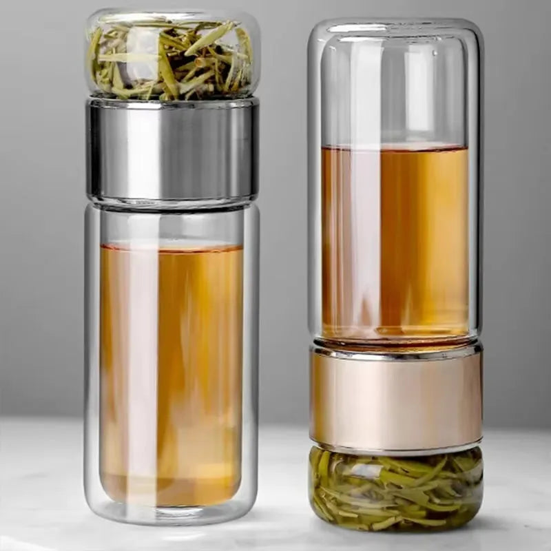2026 NEW High Borosilicate Glass Tea Infuser Bottle 420ML Double Wall Insulated Tumbler with Tea Filter, Hot Cold Drinkware