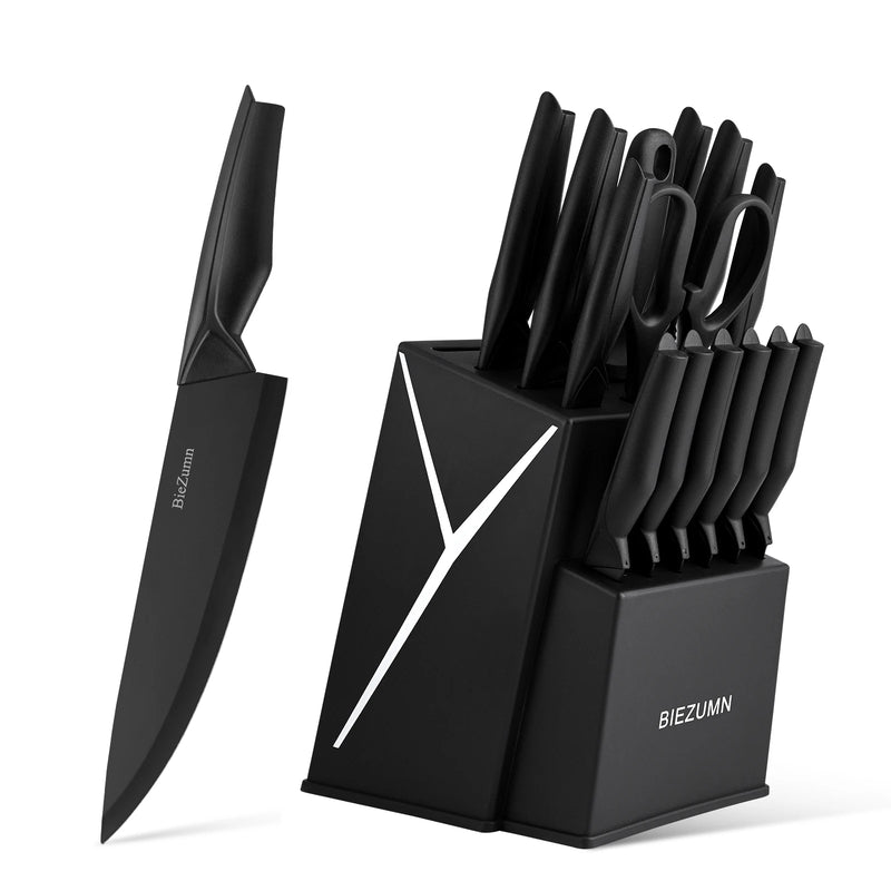 15-piece kitchen knife set with knife block, full stainless steel kitchen knife set, including chef's knife, slicing knife, steak knife and kitchen scissors, for home kitchen, ideal for home cooking and professional ch