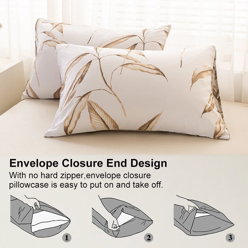 3pcs Fashion Reversible Watercolor Brown Tropical Leaf Printed Duvet Cover Set, Soft And Breathable, All-Season Universal