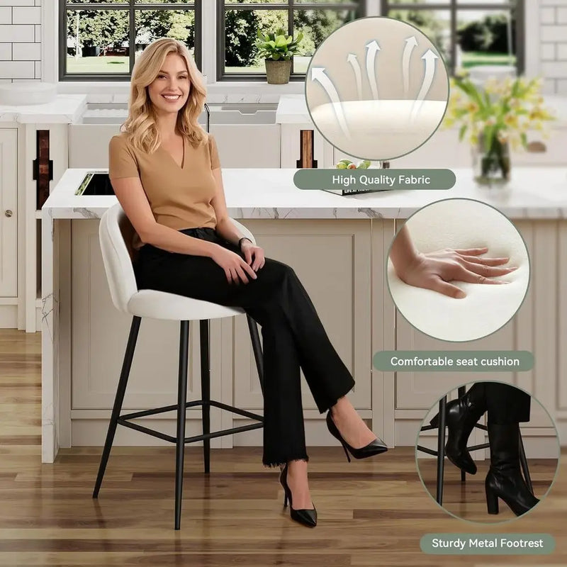 Set of 4, 24 Velvet Counter Height Barstools with Backrest and Metal Legs, Beige