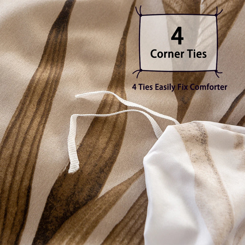 3pcs Fashion Reversible Watercolor Brown Tropical Leaf Printed Duvet Cover Set, Soft And Breathable, All-Season Universal