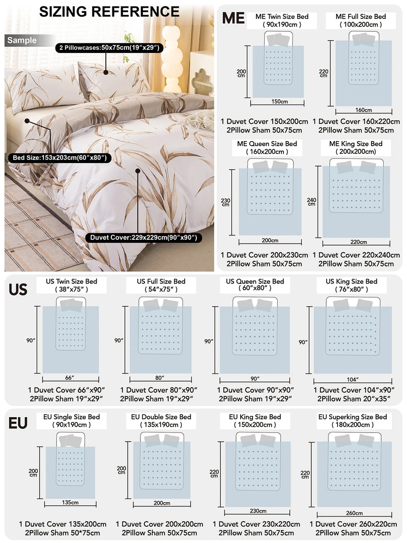 3pcs Fashion Reversible Watercolor Brown Tropical Leaf Printed Duvet Cover Set, Soft And Breathable, All-Season Universal