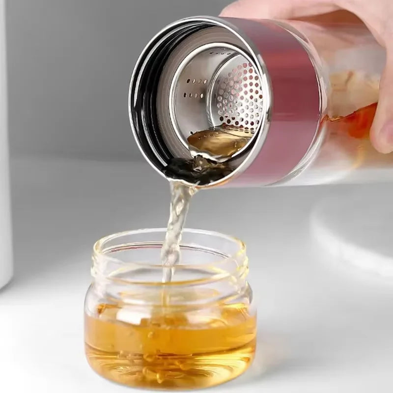 2026 NEW High Borosilicate Glass Tea Infuser Bottle 420ML Double Wall Insulated Tumbler with Tea Filter, Hot Cold Drinkware