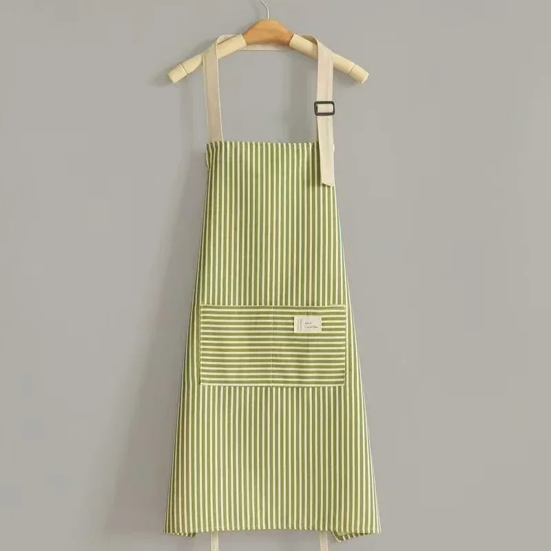 Household Striped Linen Apron Sleeveless Hanging Neck Elasticity Adjustable Apron Kitchen Cooking Gardening Kitchen Accessories
