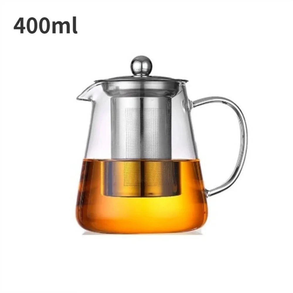 Heat Resistant 1pc Glass Teapot with Stainless Steel Tea Strainer Infuser Flower Kettle Kung Fu Teaware Set Puer Oolong Pot