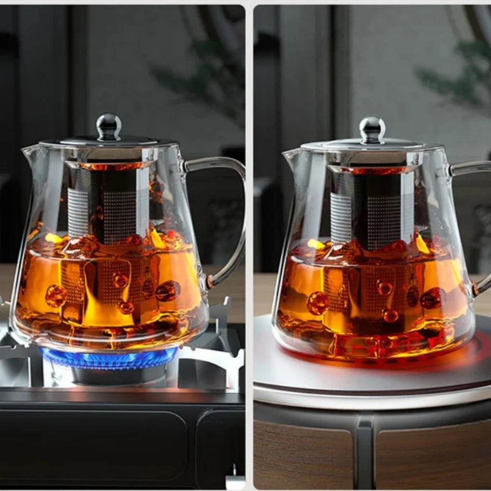 Heat Resistant 1pc Glass Teapot with Stainless Steel Tea Strainer Infuser Flower Kettle Kung Fu Teaware Set Puer Oolong Pot