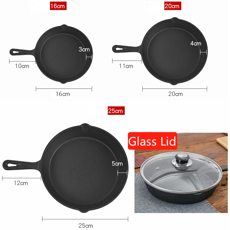 Anti-Rust Cast Iron Skillet Frying Pan Frying Skillet with Multi Sizes Choose