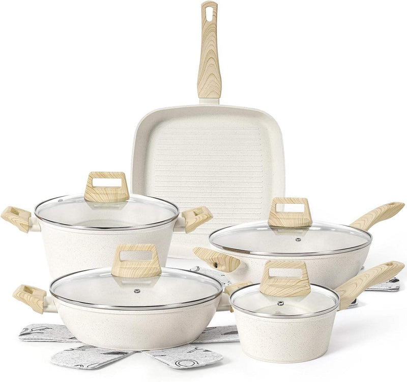 12pcs Set Nonstick Pots and Pans Aluminum Kitchenware Set With Glass Lid and Shovel