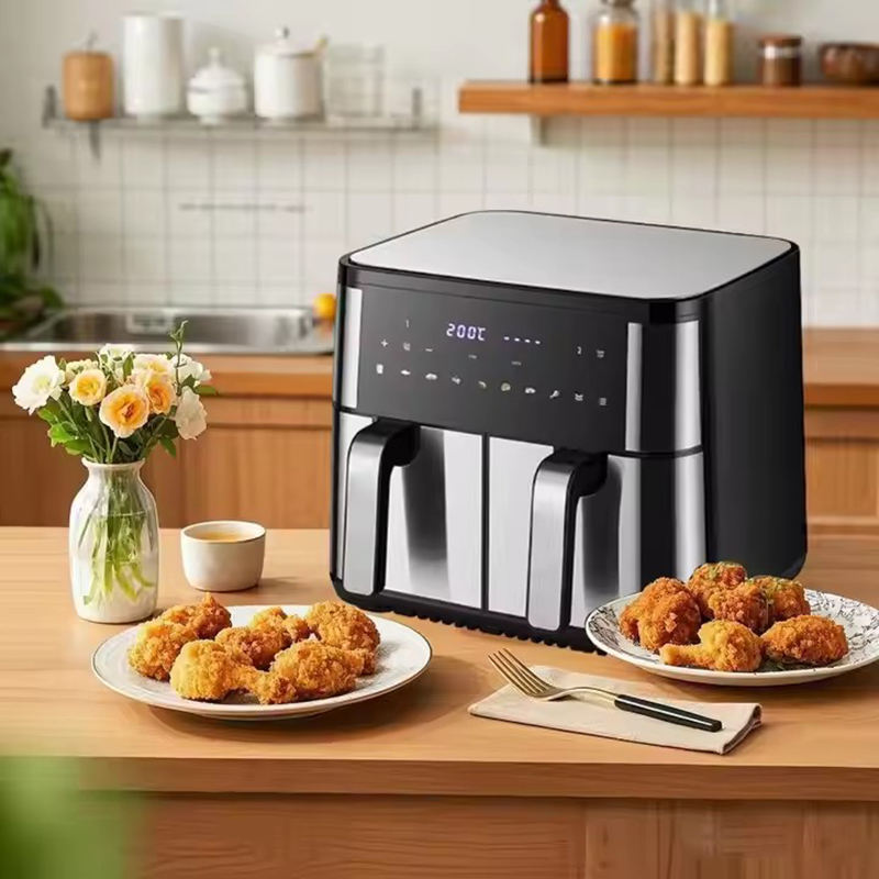 5+5L Arge-Capacity Double-Barrel Electric Fryer Multifunctional Stainless Steel Touch Screen Oven Smart Double-pot Air Fryer