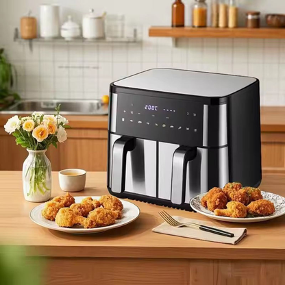 5+5L Arge-Capacity Double-Barrel Electric Fryer Multifunctional Stainless Steel Touch Screen Oven Smart Double-pot Air Fryer