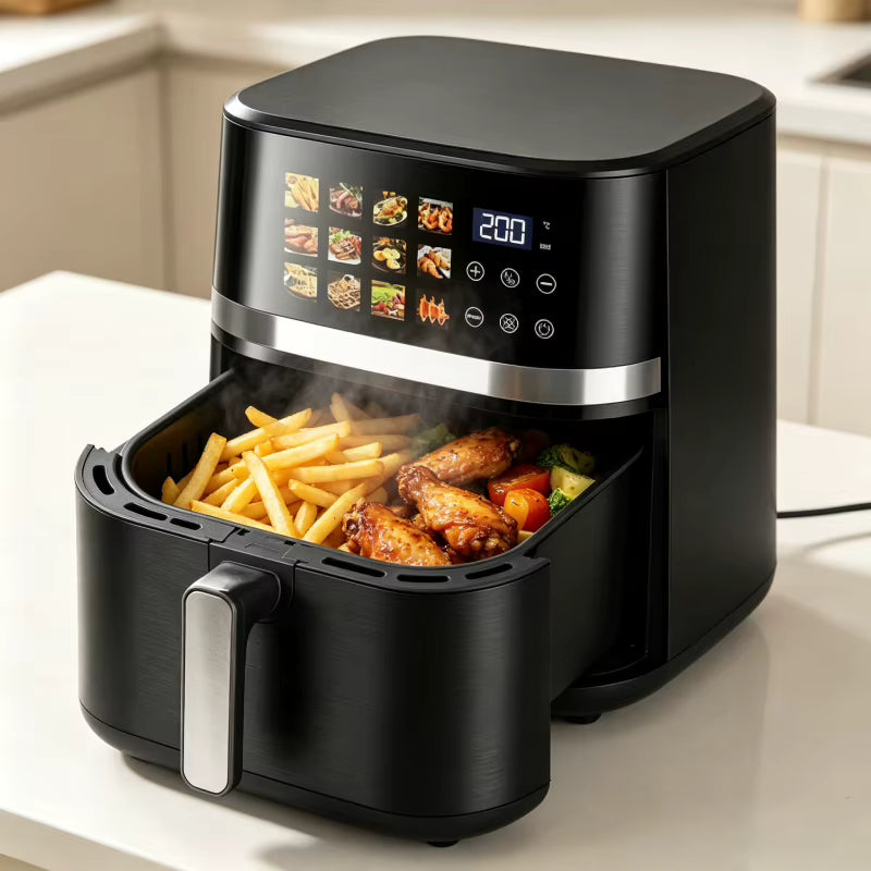 Modern 12 in 1 Visible Glass Basket Air Fryer 1500W Digital Touch Control Nonstick Oil-Free 7QT Air Fryer