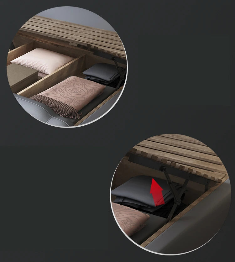 Luxurious Black Leather Wholesale High End Modern Set Furniture Bedroom Hotel Upholstered King Bed with Storage
