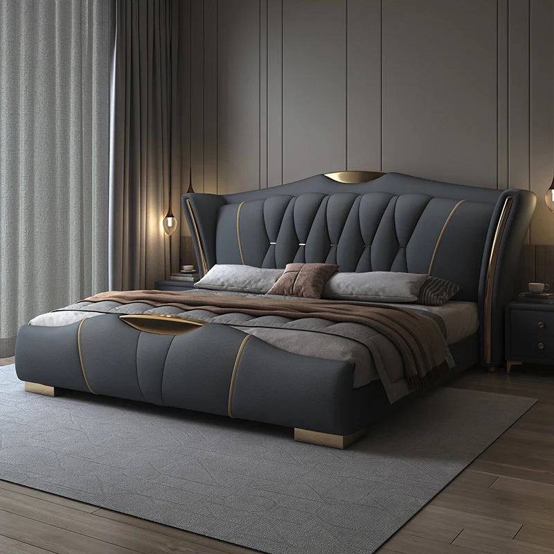 Luxurious Black Leather Wholesale High End Modern Set Furniture Bedroom Hotel Upholstered King Bed with Storage