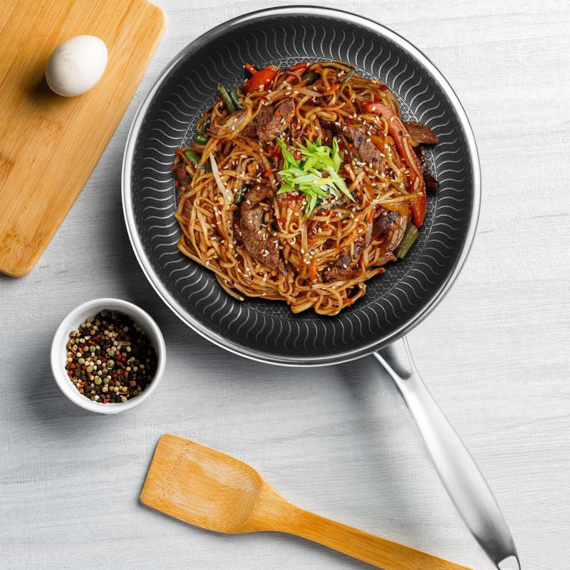 Honeycomb Tri-Ply Stainless Steel Pan (Glass Lid & Stay-Cool Handle)