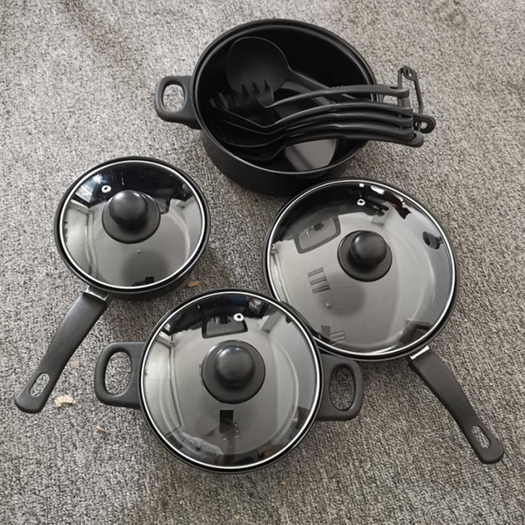 13-Piece Minimalist Metal Cookware Set with Tempered Glass Lids