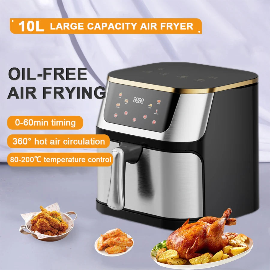 10L Large Capacity Air Fryer Home Appliances Multifunctional Square Electric Digital Touch Display 10 Liter Big Air Fryer
