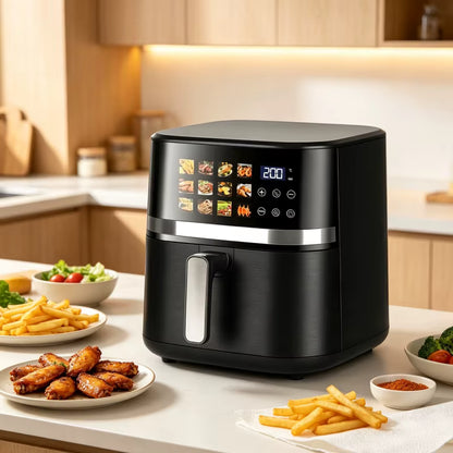 Modern 12 in 1 Visible Glass Basket Air Fryer 1500W Digital Touch Control Nonstick Oil-Free 7QT Air Fryer
