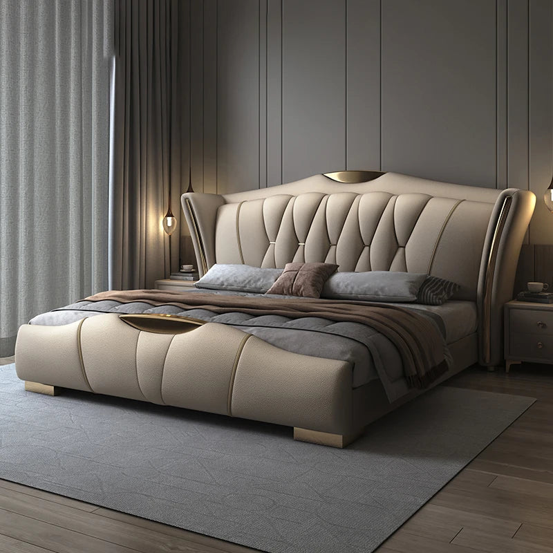 Luxurious Black Leather Wholesale High End Modern Set Furniture Bedroom Hotel Upholstered King Bed with Storage