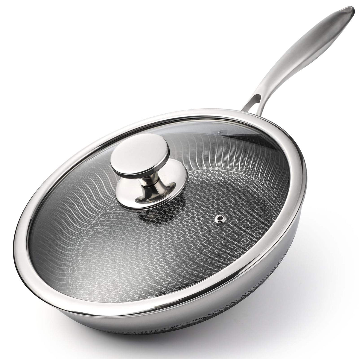 Honeycomb Tri-Ply Stainless Steel Pan (Glass Lid & Stay-Cool Handle)