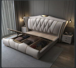 Luxurious Black Leather Wholesale High End Modern Set Furniture Bedroom Hotel Upholstered King Bed with Storage