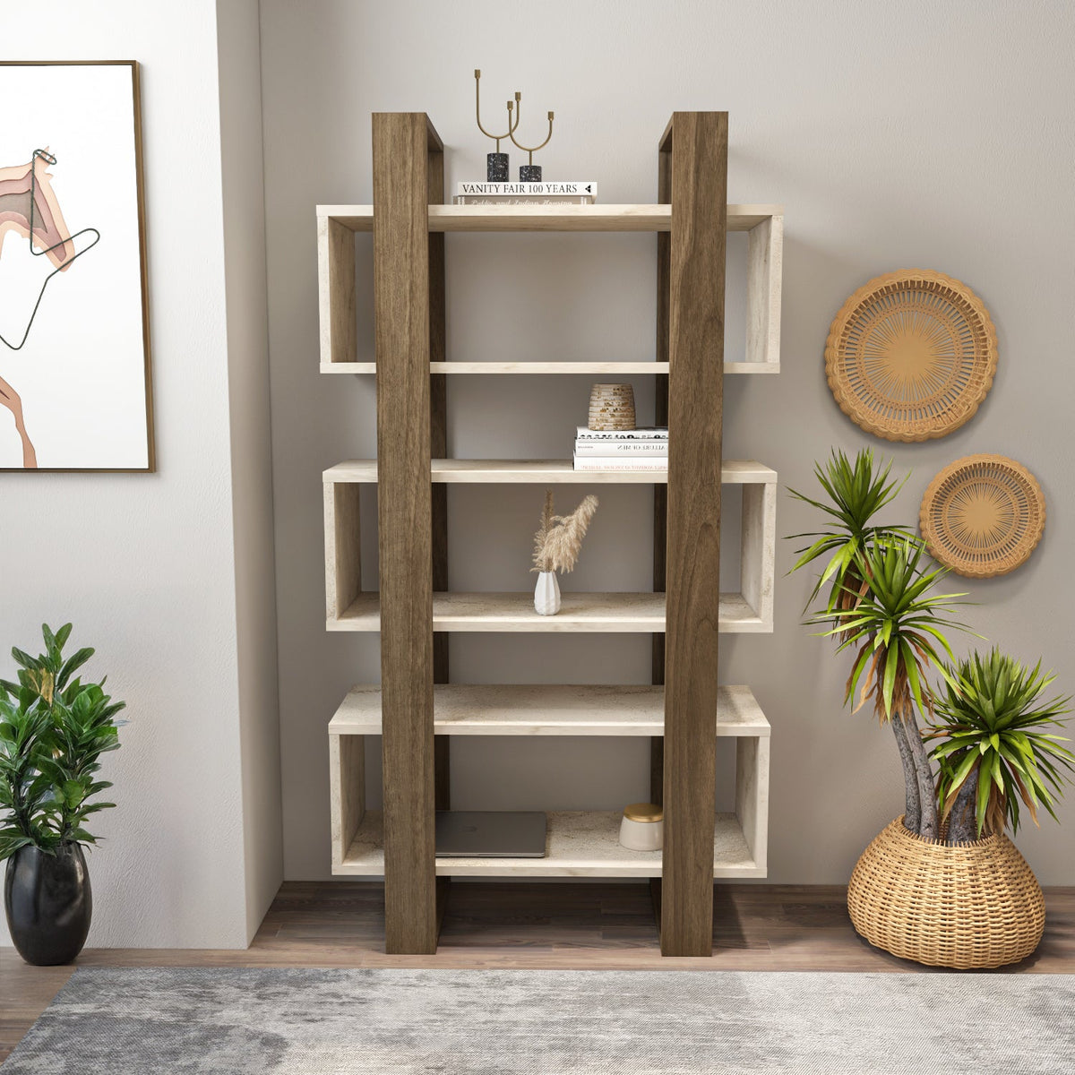 Reina 59" Modern Bookcase with Open Shelves