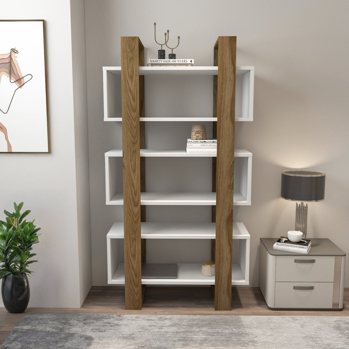 Reina 59" Modern Bookcase with Open Shelves