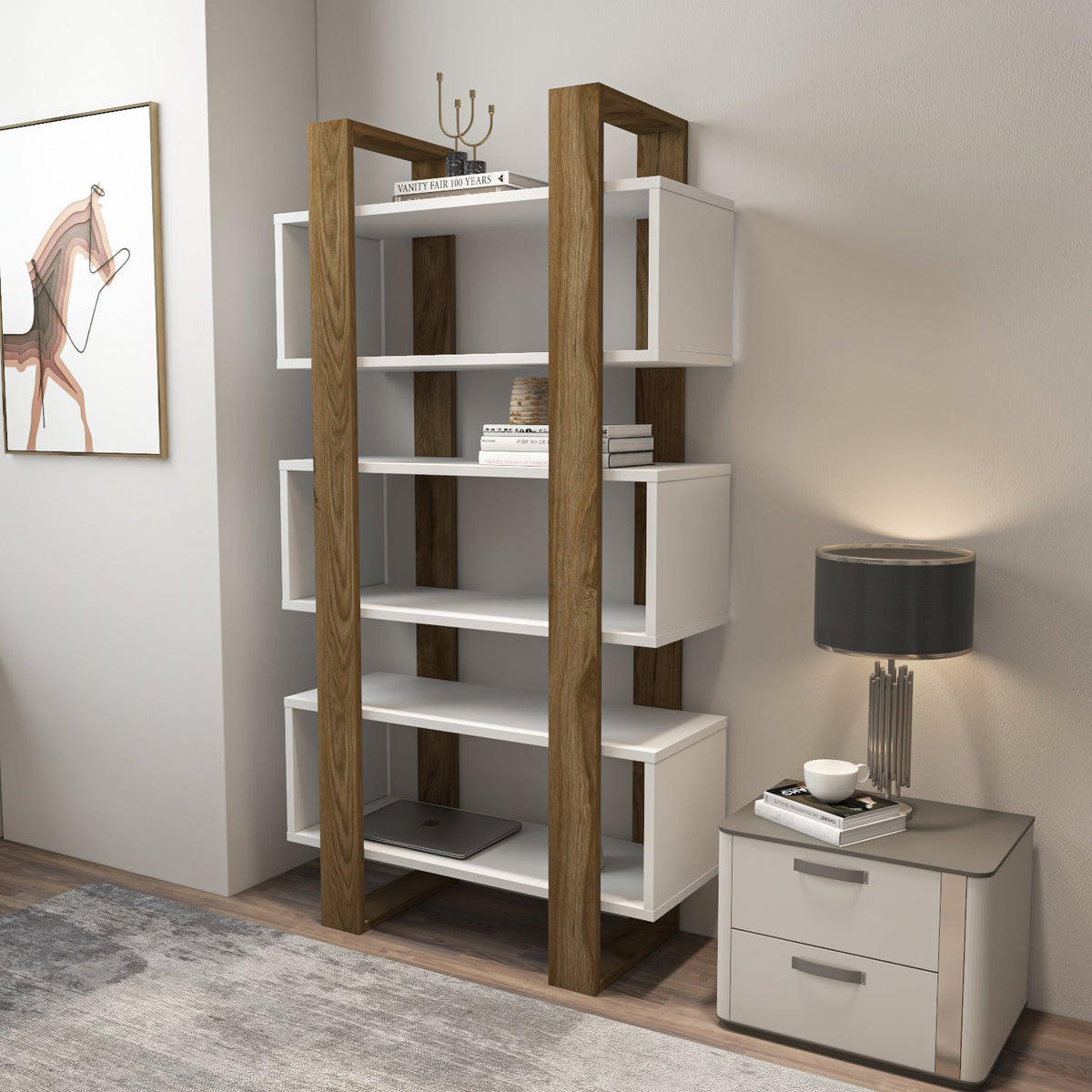 Reina 59" Modern Bookcase with Open Shelves