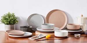 MALACASA TARA 12/24 Pcs Dinnerware Set Curved Edge Sesame Glaze Stoneware Plates Set With 4/6pcs Dinner Plate/Dessert/Bowl