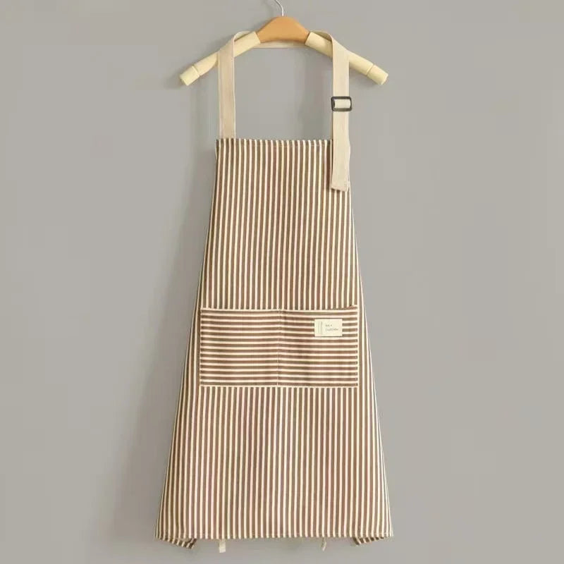 Household Striped Linen Apron Sleeveless Hanging Neck Elasticity Adjustable Apron Kitchen Cooking Gardening Kitchen Accessories