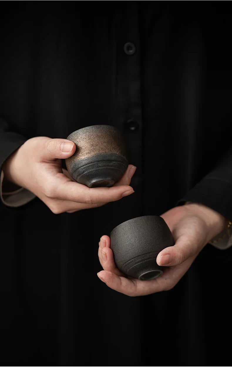 1pc Japanese Style Handmade Stoneware Tea Cup Kung Fu Tea Set Tea Cup Small Single Cup Ancient Style Quiet Road Cup Bowl Teacup