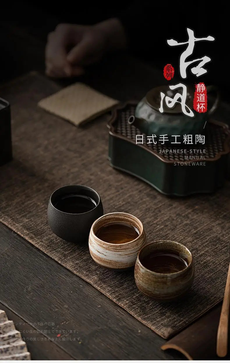 1pc Japanese Style Handmade Stoneware Tea Cup Kung Fu Tea Set Tea Cup Small Single Cup Ancient Style Quiet Road Cup Bowl Teacup