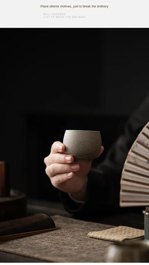 1pc Japanese Style Handmade Stoneware Tea Cup Kung Fu Tea Set Tea Cup Small Single Cup Ancient Style Quiet Road Cup Bowl Teacup
