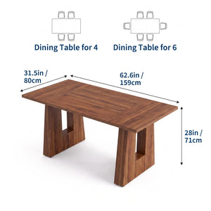 63 Inch Dining Table For 6 People Walnut Wooden Kitchen Table With Heavy Duty Legs Modern Rectangle Table For Kitchen Dining Room