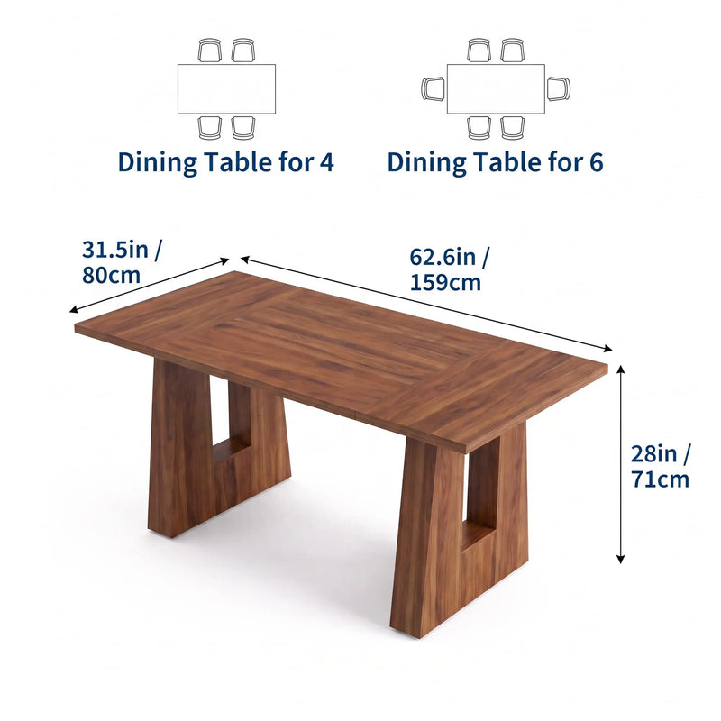 63 Inch Dining Table For 6 People Walnut Wooden Kitchen Table With Heavy Duty Legs Modern Rectangle Table For Kitchen Dining Room