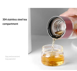 2026 NEW High Borosilicate Glass Tea Infuser Bottle 420ML Double Wall Insulated Tumbler with Tea Filter, Hot  Cold Drinkware