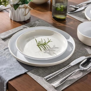 Stoneware Dinner Set for 4 People • 12-Piece Glossy Tableware Collection • 4 Dinner Plates 10.5 in • 4 Salad Plates 8.25 in • 4