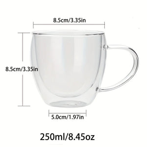 1pc 250ml Premium Double-Walled Borosilicate Glass Coffee Mug with Handle Perfect for Family, Christmas Birthday Party