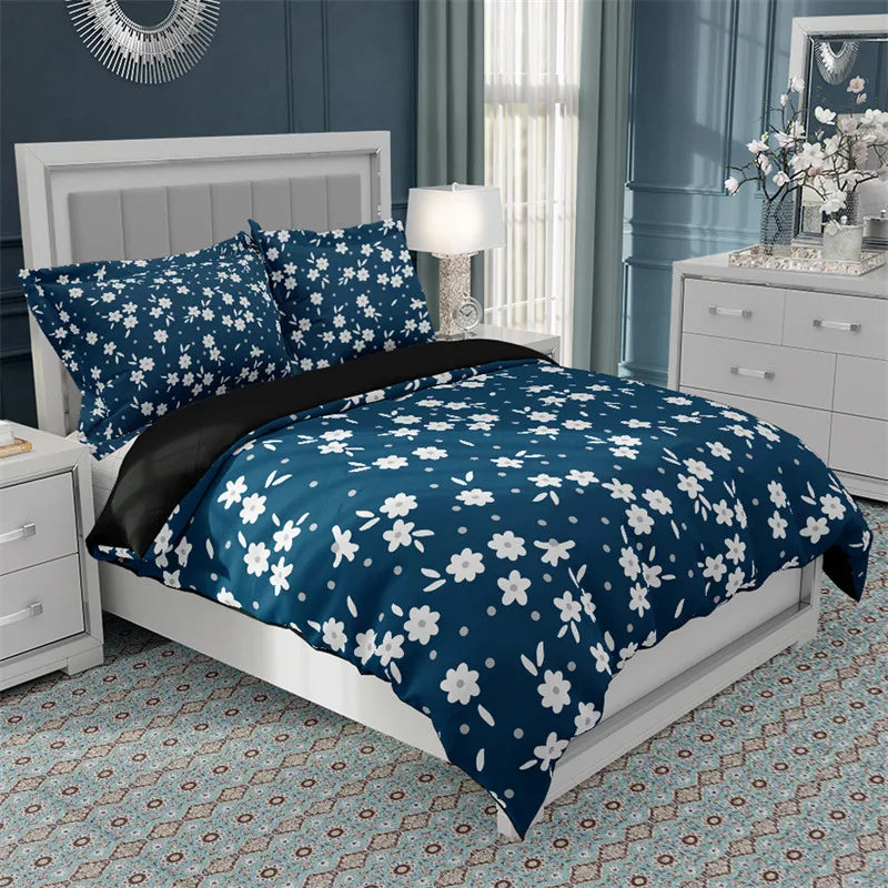 Floral Duvet Cover Microfiber 2/3pcs Queen Daisy Bedding Set Leaves Plant Print Soft Breathable Quilt Cover With Zipper Closure