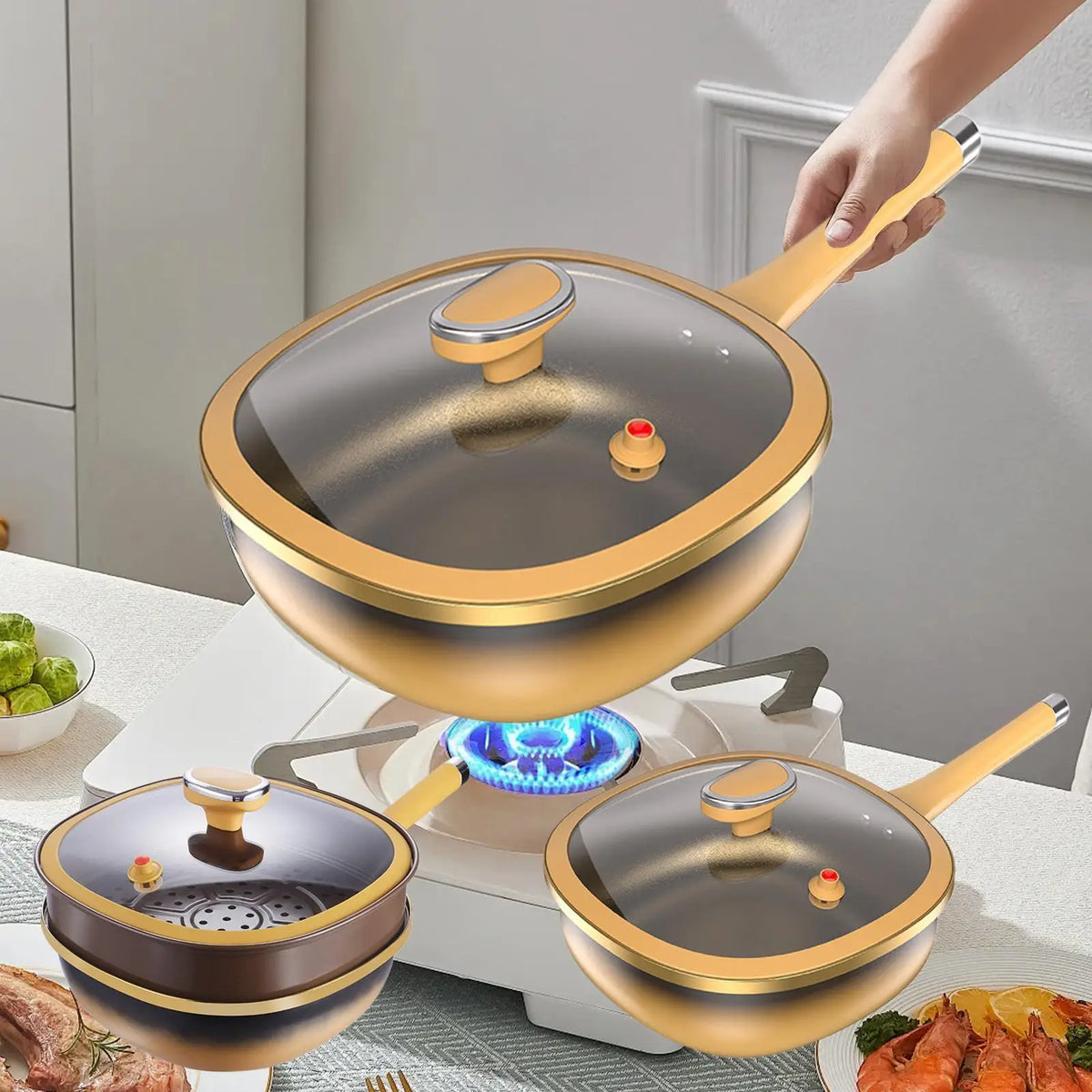 Non-Stick Pan Frying Pan Wok Pan Home Steak Skillet Induction Cooker Gas Stove Special Kitchen Cooking Saucepan