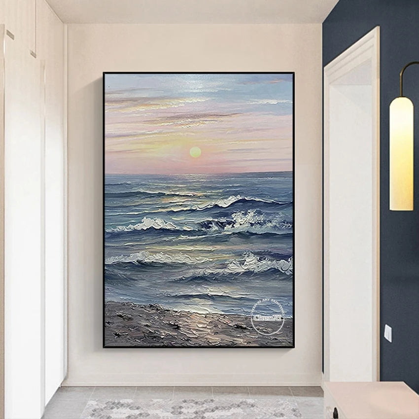 Natural Sea Wave Landscape Oil Painting Wall Canvas, Home Art, Hand Picture, Modern Artwork for Living Room, Unframed