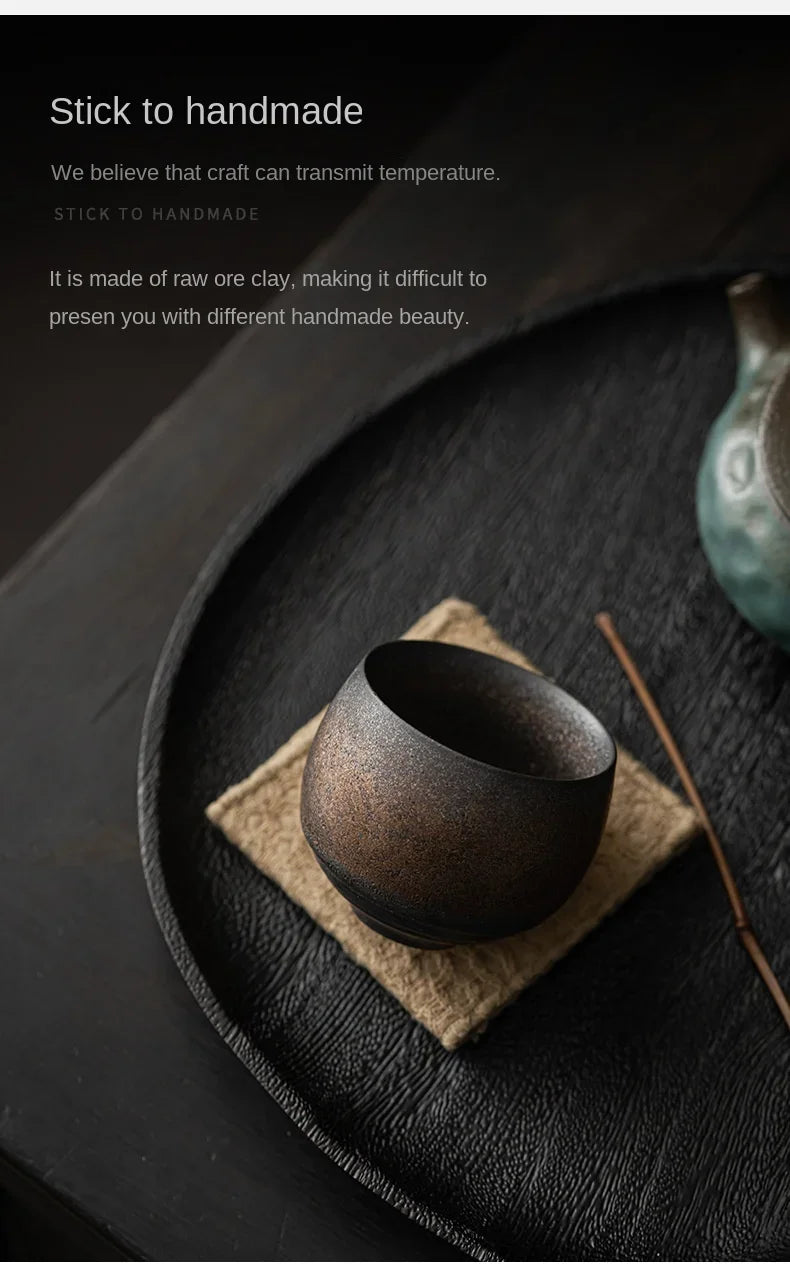 1pc Japanese Style Handmade Stoneware Tea Cup Kung Fu Tea Set Tea Cup Small Single Cup Ancient Style Quiet Road Cup Bowl Teacup