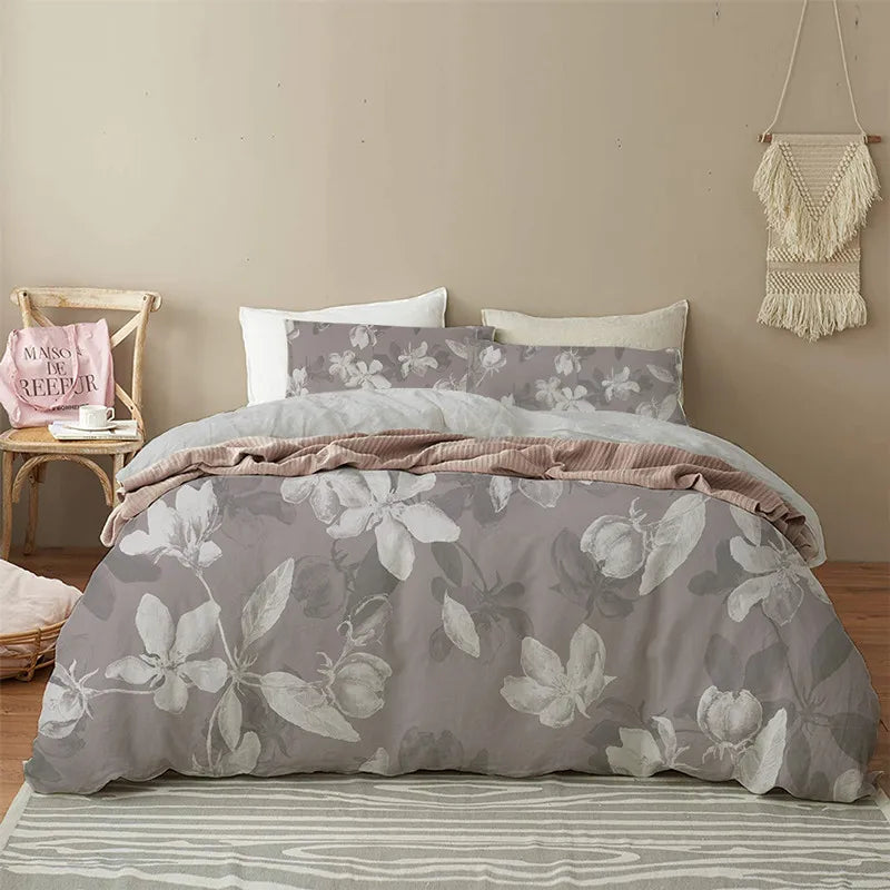 Floral Duvet Cover Microfiber 2/3pcs Queen Daisy Bedding Set Leaves Plant Print Soft Breathable Quilt Cover With Zipper Closure