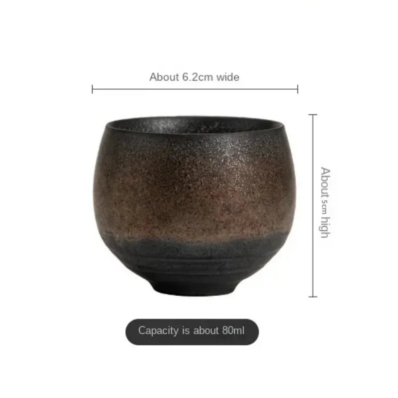 1pc Japanese Style Handmade Stoneware Tea Cup Kung Fu Tea Set Tea Cup Small Single Cup Ancient Style Quiet Road Cup Bowl Teacup