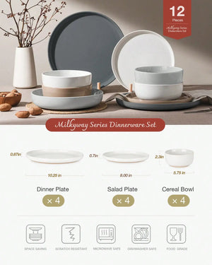 Dinnerware Sets Nordic Modern Dishes Set For 4 Off White Speckled Glazed Ceramic Stoneware 12 Pieces Plates And Bowls Set Microwave Safe For Home Kitchen Dining Housewarming Thanksgiving Christmas Gift
