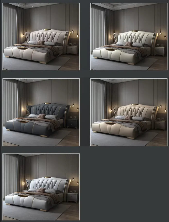 Beautiful bed with queen size bed, luxurious modern style, 1.5m soft leather bed, 1.8m double bed with wooden frame