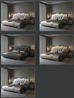 Beautiful bed with queen size bed, luxurious modern style, 1.5m soft leather bed, 1.8m double bed with wooden frame